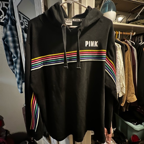 Victoria's Secret Sweaters - Victoria's Secret Black Hoodie with Colorful Stripes